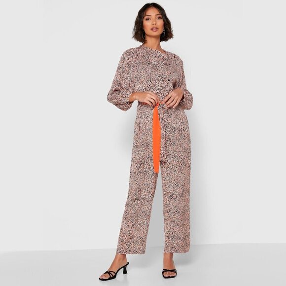 NWT French Connection orange, blue & white abstract spot print belted jumpsuit - Picture 6 of 12